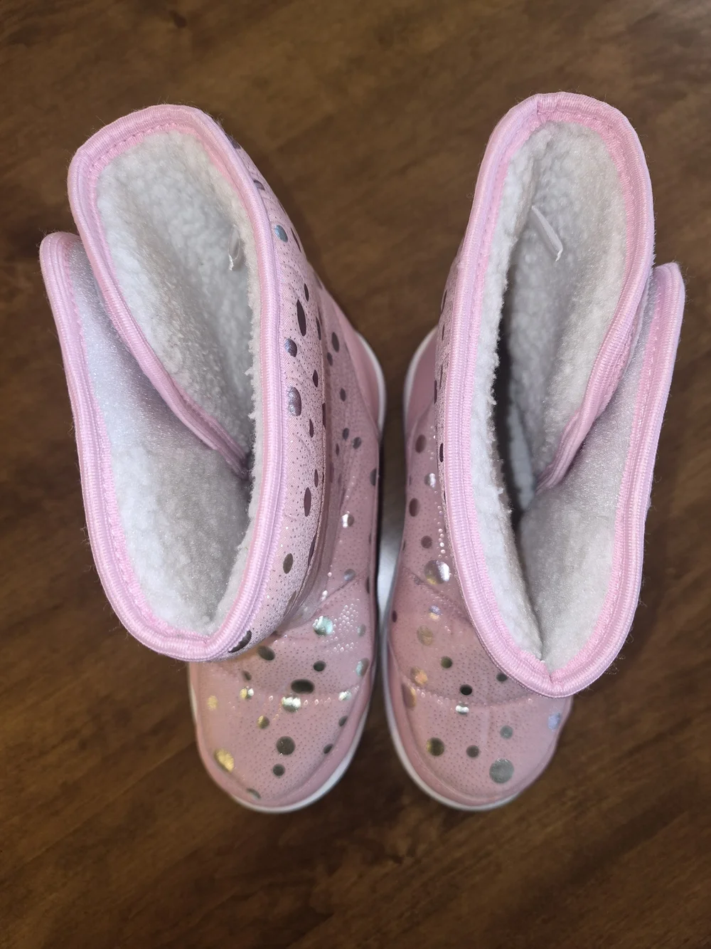 Girls' Pink Dot-Accent Winter Boots with Metallic Polka Detail Sz 13